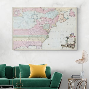 1755, John Mitchell, Karte von Nordamerika – Koloniale Ära, mit britischen, französischen und indigenen Territorien vor dem Siebenjährigen Krieg