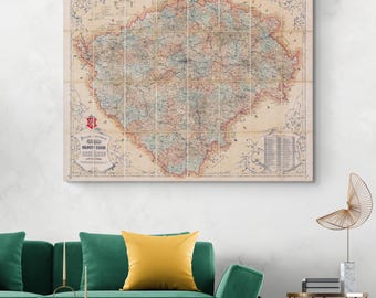 Mapa de 1870 del Reino de Bohemia – Cartografía del Imperio Austrohúngaro con fronteras, ciudades, montañas y distritos administrativos