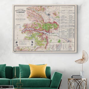 1882 Vignoble Carte de la Champagne France Viniculture française Géographie Cartographie Histoire Décor Impression artistique