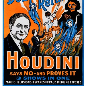 1909 Houdini Do Spirits Return Séance Psychic Mediums Black Magic Vintage Antique Halloween Gothic Illustration Art Poster Print