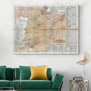 Carte militaire et maritime de l'Espagne de 1880, décoration historique de la cartographie espagnole, impression d'art