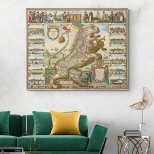 1648 Leo Belgicus Lion Map of Netherlands Belgium & Luxembourg Low Countries History Habsburg Dynasty Cartography Decor Fine Art Print