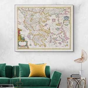Carte du XVIIe siècle de la Grèce Cartographie grecque méditerranéenne Histoire Decor Impression artistique