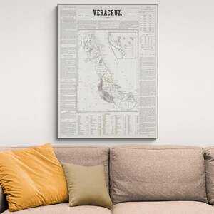1858 Kaart van Veracruz de Ignacio de la Llave Mexico Centraal-Amerikaanse geografie Mexicaanse geschiedenis cartografie decor Fine Art Print