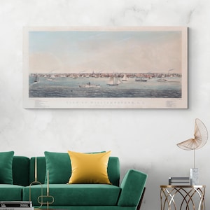 1852 View of Williamsburg Brooklyn – Panoramic Whitefield Cityscape Showing Streets, Ferries, East River Waterfront & Manhattan Skyline