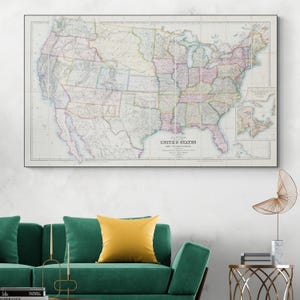 Mapa de los Estados Unidos de 1861: Mapa de la época de la Guerra Civil que muestra los estados libres y esclavistas, la secesión y los límites y estatus territoriales occidentales.