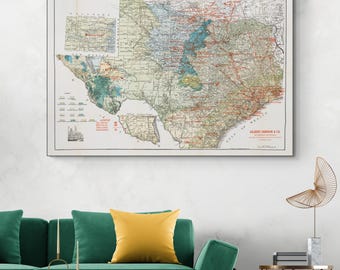 1920 Geological Map of Texas – Historical Earth Science Chart Showing Rock Layers, Mineral Deposits & Early Petroleum Exploration Zones
