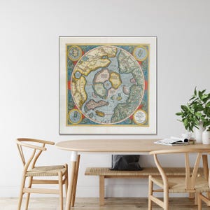 1595年 メルカトル図法 北極地図 極地地理 歴史 地図作成 歴史装飾 美術印刷
