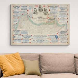 Carte de 1920 du protectorat espagnol du Maroc Histoire du Maroc Cartographie Decor Fine Art Print