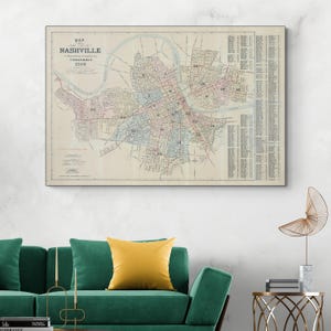 Carte de Nashville, Tennessee, 1908, histoire américaine, cartographie, impression d'art