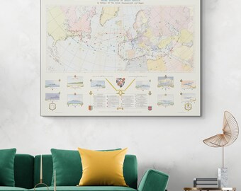 Pictorial Map Showing Winston Churchill’s Travels During World War II – British WW2 Military Routes, Key Conferences & Allied Campaigns