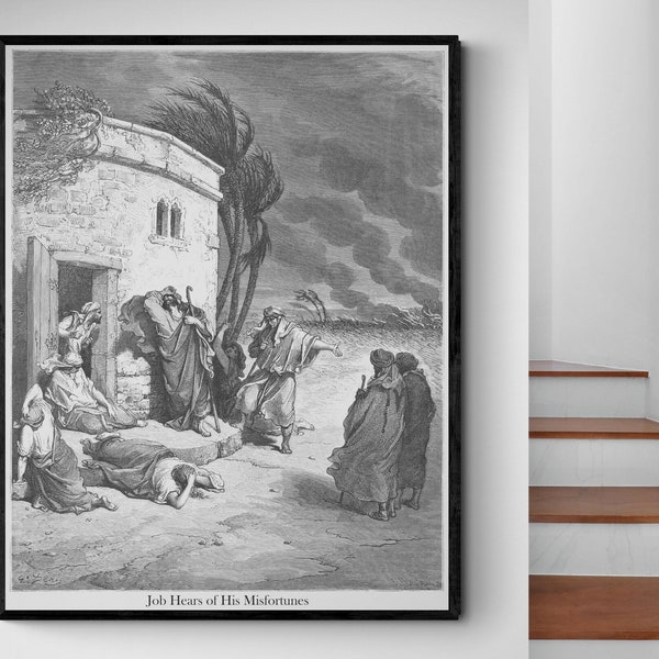 Job Hearing of His Ruin Gustave Dore Antique Christianity Book of Job Bible Illustration Fine Art Poster Print