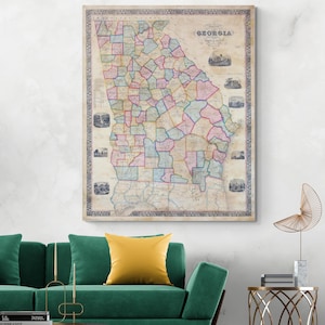 1859 Karte von Georgia American State Kartographie Geschichte Antebellum Decor Fine Art Print