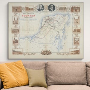 1907 Kaart van het schiereiland Yucatán Mexico Centraal-Amerikaanse geografie Mexicaanse geschiedenis cartografie decor Fine Art Print