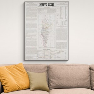 1858 Kaart van Nuevo León Mexico Centraal-Amerikaanse geografie Mexicaanse geschiedenis cartografie decor Fine Art Print