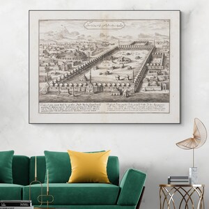 18th Century Bird’s-Eye View of Mecca – Rare Islamic City Plan Showing the Kaaba and Pilgrimage Routes Before Modern Urban Expansion