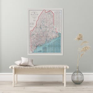 Carte postale du Maine de 1914 – Cartographie historique illustrant les routes du courrier, les réseaux de transport et les cantons du début du XXe siècle en Nouvelle-Angleterre