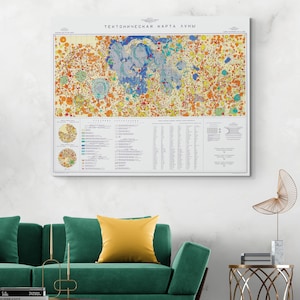 1970 Russische Tektonische Karte des Mondes Russische UdSSR Weltraumprogramm Astronomie Geschichte Geologisches Dekor Fine Art Print