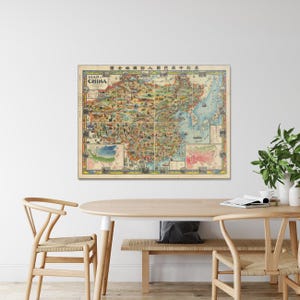 Carte picturale de la Chine, géographie asiatique, histoire de la Chine, cartographie, décor, impression d'art