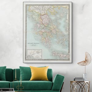 Map of Ancient Greece – Classical Mediterranean Cartography Depicting City-States, Mythological Regions, and Geography of Antiquity