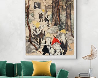 19th Century Snow White & the Seven Dwarfs Illustration – Fairy Tale Art Print | Vintage Storybook Decor | Fine Art Nursery Wall Poster