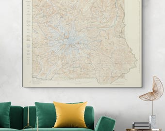 1934 Map of Mount Rainier National Park Washington – Trails, Campsites, Roads, Rivers & Glaciers in Scenic Pacific Northwest Mountain Park