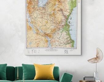 1972 Map of Tanzania – Post-Independence East African Map – Cities, Roads, Borders and National Parks After Union of Tanganyika & Zanzibar