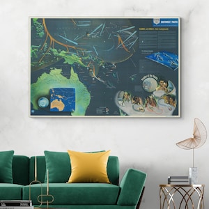 Mapa pictórico de la Armada de NavWar de 1944 del Teatro del Pacífico Sudoeste, Segunda Guerra Mundial, decoración de historia militar naval, impresión de bellas artes