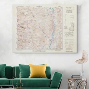 Mapa de Nablus de 1942: mapa histórico de la ciudad palestina con calles, elevación e infraestructura durante el Mandato Británico y la Segunda Guerra Mundial.