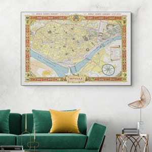 Pictorial Map of Seville Spain Spanish Sevilla Cartography History Decor Fine Art Print