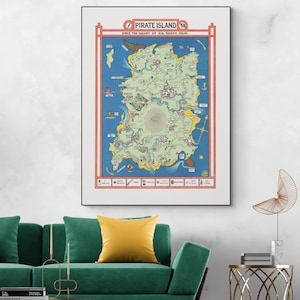 Picturale kaart van Pirate Island Folktale Fantasy kinderkamer decor Fine Art Print
