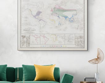 1848 Crop Cultivation Map of the World – Global Agricultural Production – Major Crops, Regions, Trade Routes & Climate-Based Farming Zones