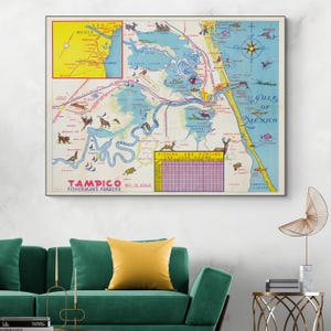 Picturale kaart van Durango, Mexico, Mexicaanse cartografie geschiedenis decor Fine Art Print