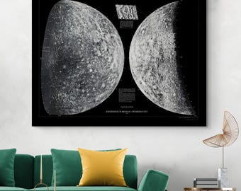 NASA Map of Planet Mercury – Astronomy & Celestial Science Poster – Solar System Space Decor Fine Art Print