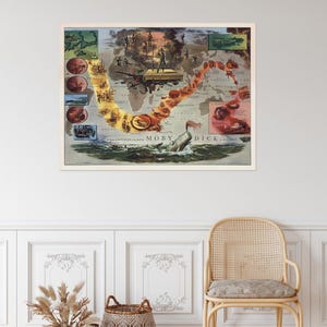 Geïllustreerde kaart van Herman Melville's Moby Dick Amerikaanse literatuurgeschiedenis decor Fine Art Print