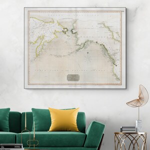 1816 Karte der Nordpassage Seeweg zwischen Atlantik und Pazifik Maritime Kartographie Dekor Fine Art Print