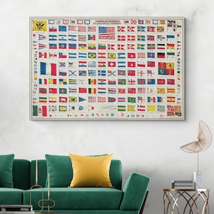 Drapeau 1868, tableau des nations du monde, vexillologie, histoire maritime, décor, impression d'art