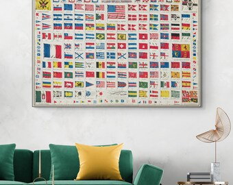1868 Flag Chart of World Nations – Vintage Vexillology Illustration | Maritime & World History Wall Art | Fine Art Decor Print