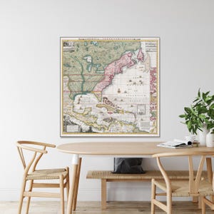 Mapa do Império Britânico na América de 1733 com assentamentos franceses e espanhóis História colonial americana Cartografia Decoração Impressão de belas artes