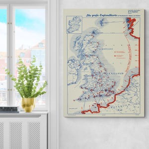 1940 German Map of the Battle of Britain – Luftwaffe Strategic Overview of British Airfields, Cities & Invasion Plans During World War 2