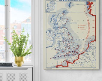 1940 German Map of the Battle of Britain – Luftwaffe Strategic Overview of British Airfields, Cities & Invasion Plans During World War 2
