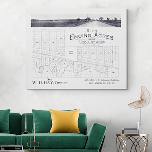 1916 Map of Encino California – Early 20th Century Los Angeles Suburban Development, Land Parcels, Roads & Natural Landscape