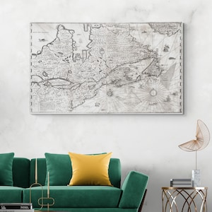 Mapa de Nueva Francia, América del Norte, Canadá, historia, cartografía, decoración, impresión artística, 1632, Samuel de Champlain