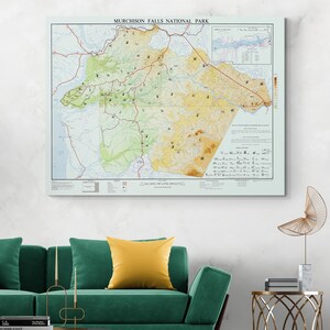 1966 Carte du parc national de Murchison Falls Ouganda Géographie de la nature africaine Cartographie ougandaise Decor Impression artistique