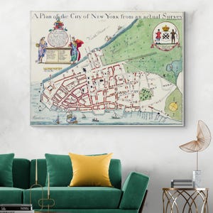 1728 Governor Bradford Plan of New York City – Early Colonial Map Showing Manhattan Streets, Wharves & Settlements in Lower Manhattan
