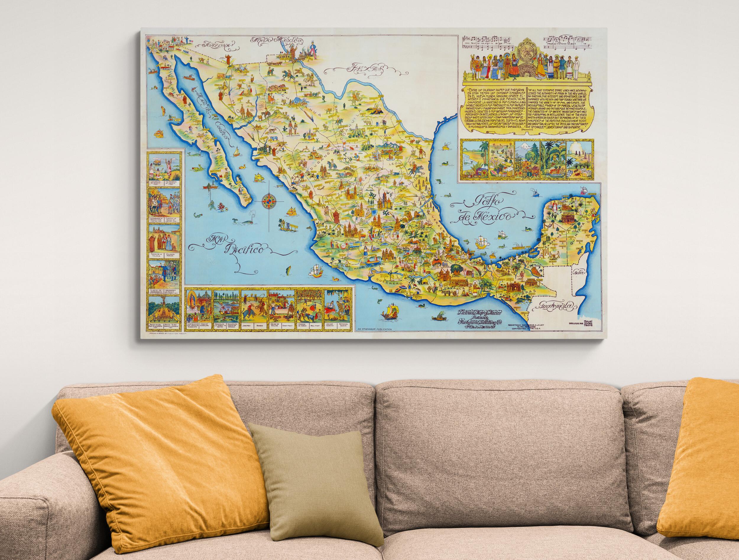 1931 Pictorial Map of Mexico – Illustrated Interwar-era Map – Landmarks ...