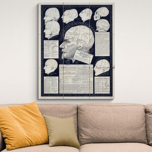19e-eeuwse frenologie grafiek mindmap hersenstudie antieke neurologie medische pseudo-wetenschappelijke geschiedenis decor Fine Art Print