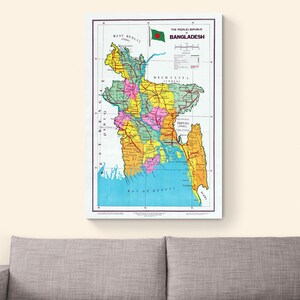 Mapa de la República Popular de Bangladesh de 1972. Geografía asiática. Historia de Bangladesh. Cartografía. Decoración. Impresión artística.