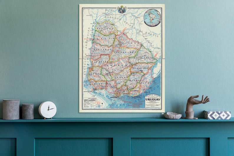 1920 Map of Uruguay Historical South American Geography Vintage