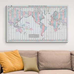 Mappa del fuso orario del mondo Cartografia Decor Fine Art Print